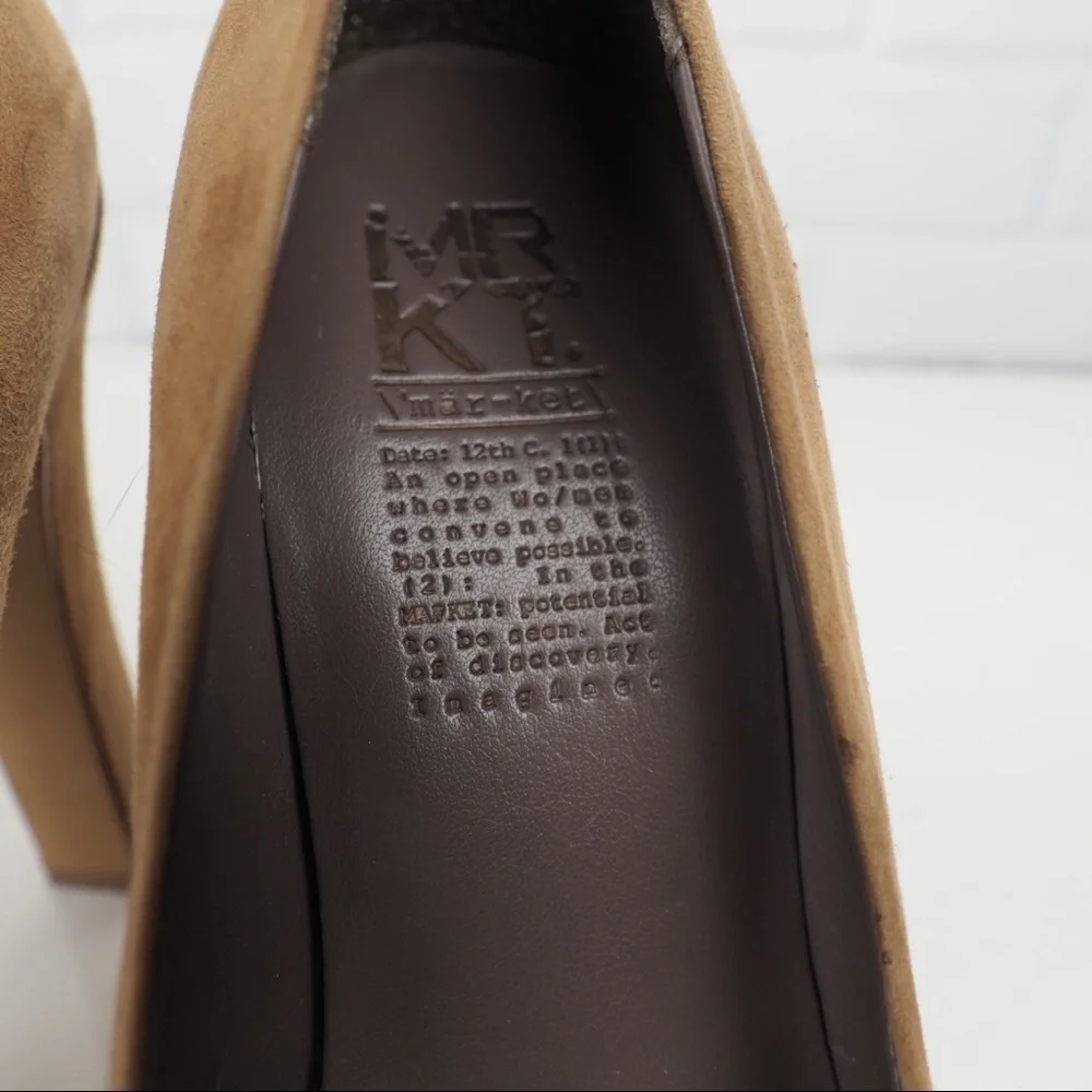 MRKT Claire 7 cafe au lait suede bow platform pump